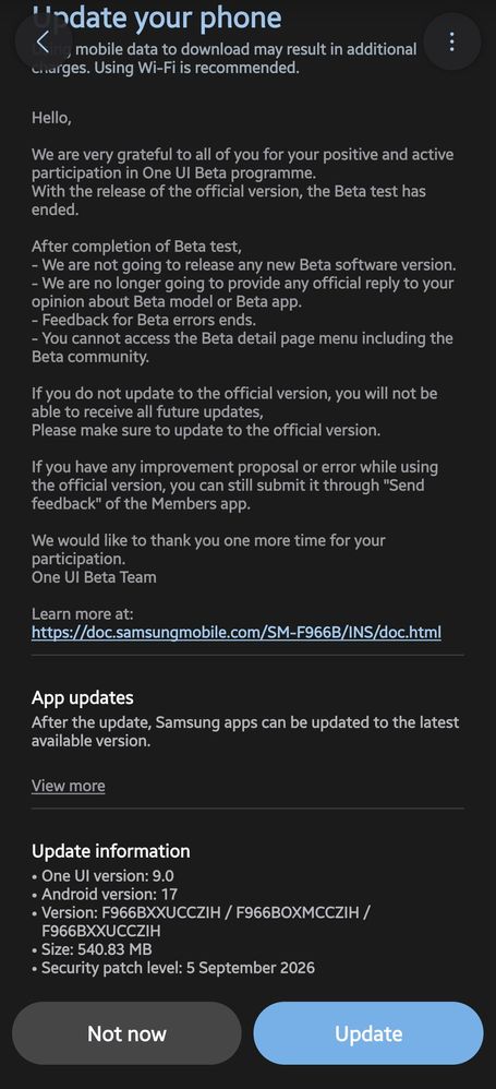 Galaxy Z Fold 7 One UI 9 Update